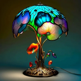 Blue Mushroom Lamp with Flowers