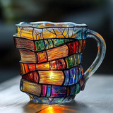 Handcrafted Artistic Mug with Stack of Books